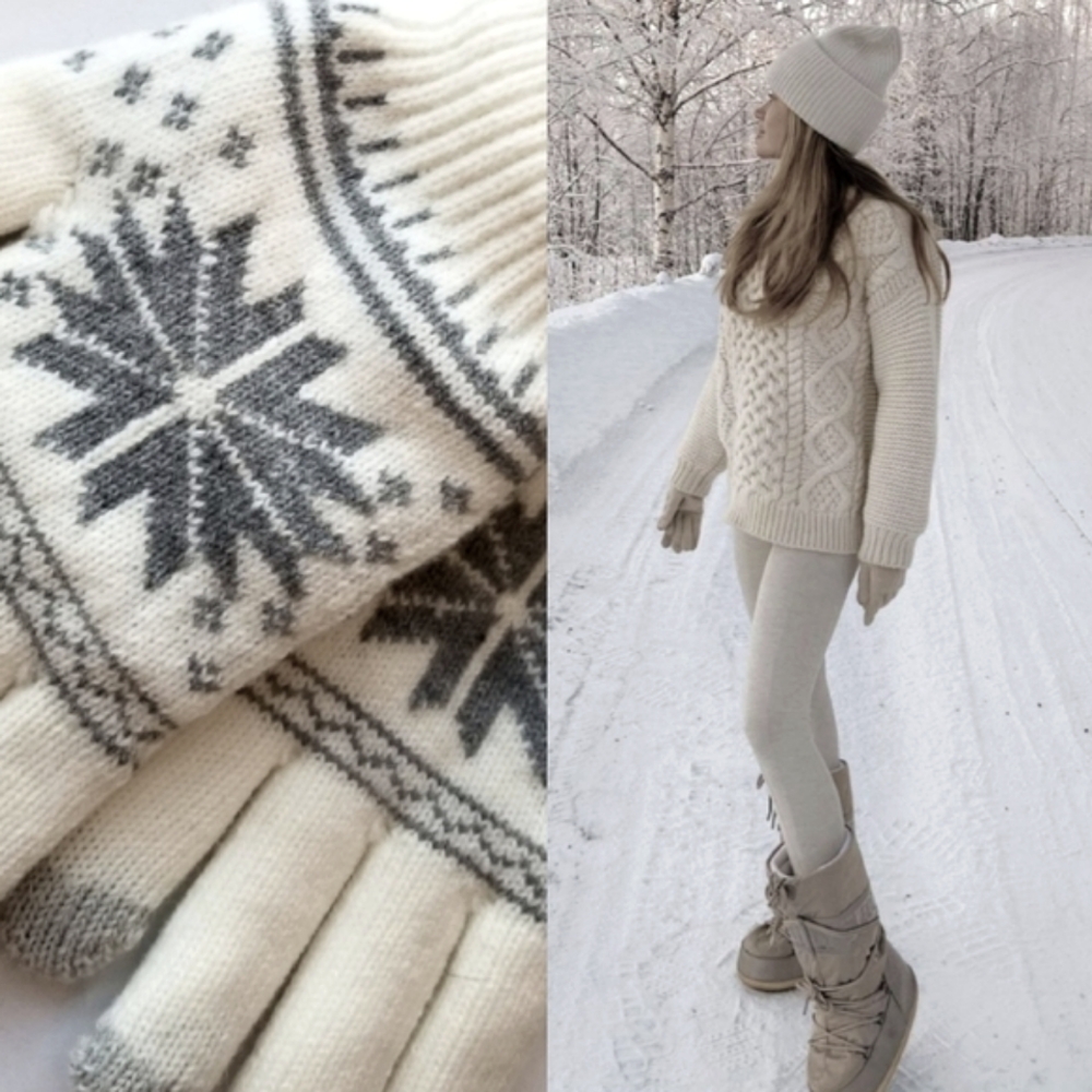 ❗Nordstrom White Sherpa Lined Woven Winter Gloves❗
